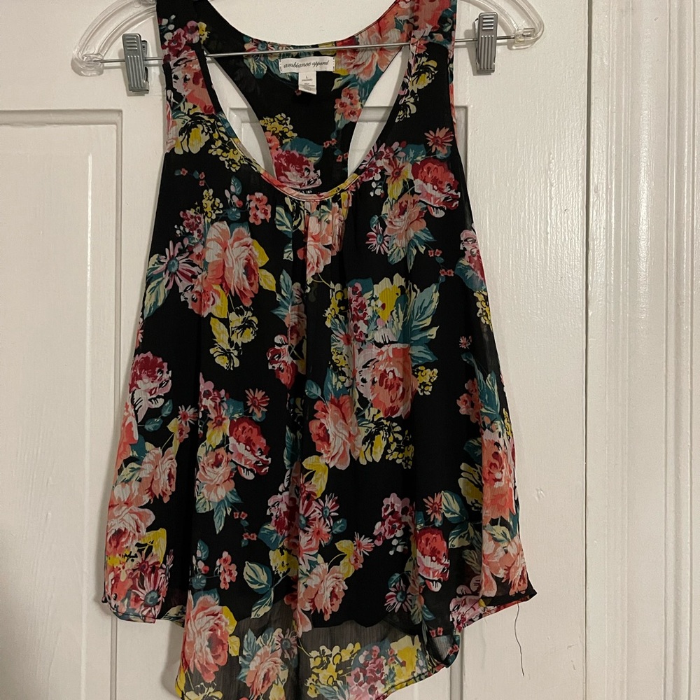 GORGEOUS🌸LAYERED Semi-SHEER ON SOLID COTTON FLOWY TANK~NWT